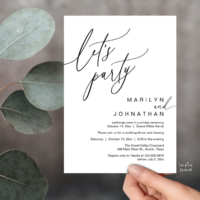 Let's Party, Modern Romantic Wedding Reception Invitation (Let's Party, Modern Romantic Wedding Reception Dinner Invitation Card in Black and White)