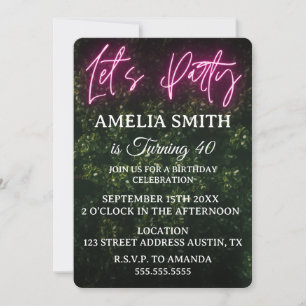 Let's Party Neon Boxwood Birthday Invitation