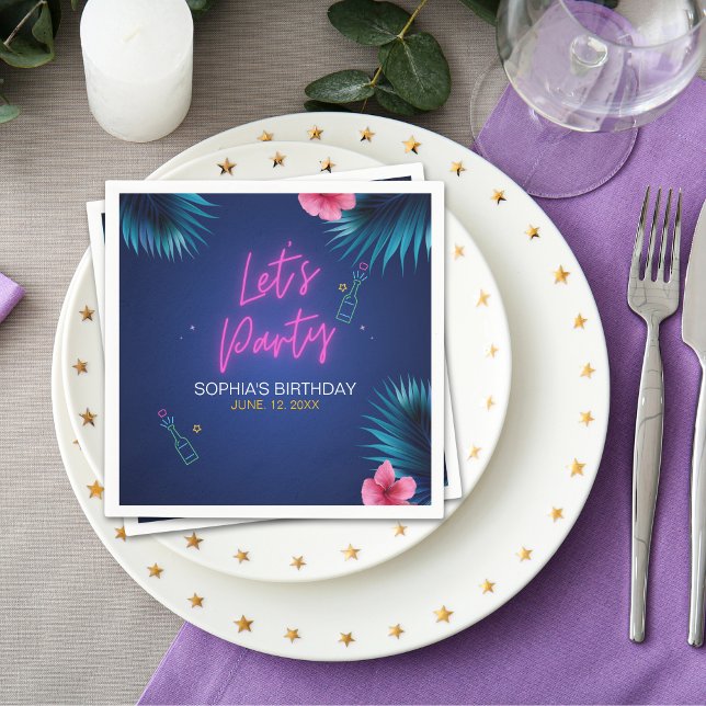 Let's Party Neon Electric Pink Birthday Woman Napkin (Creator Uploaded)