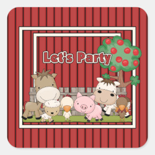 Lets Party On The Farm Square Sticker