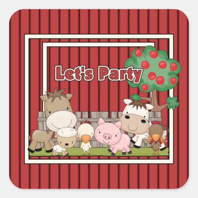 Lets Party On The Farm Square Sticker (Front)