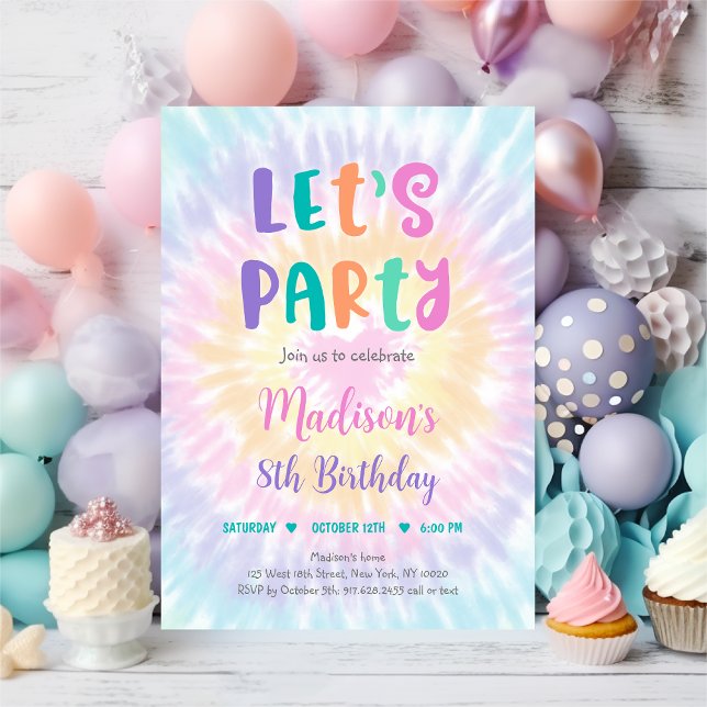 Let's Party Pastel Tie Dye Boho Hippie Birthday Invitation (Creator Uploaded)