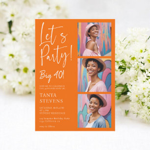 Let's party photo burnt orange forty birthday invitation