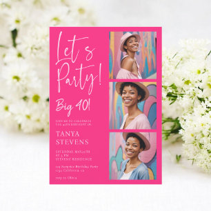 Let's party photo neon pink forty birthday invitation