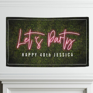 Let's Party Pink Neon Boxwood Birthday Banner