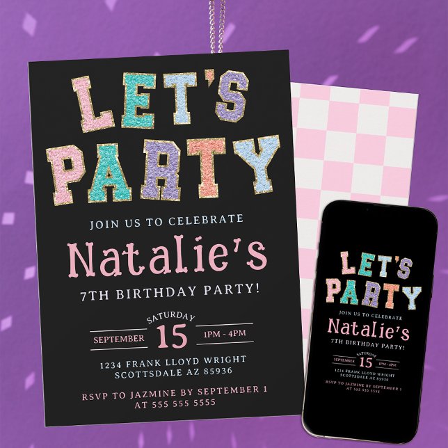 Let's Party Preppy Faux Chenille Birthday Party  Invitation (Creator Uploaded)