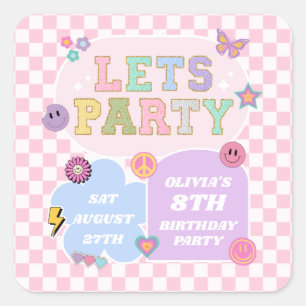 Let's Party Preppy Varsity Patch Birthday Party Square Sticker