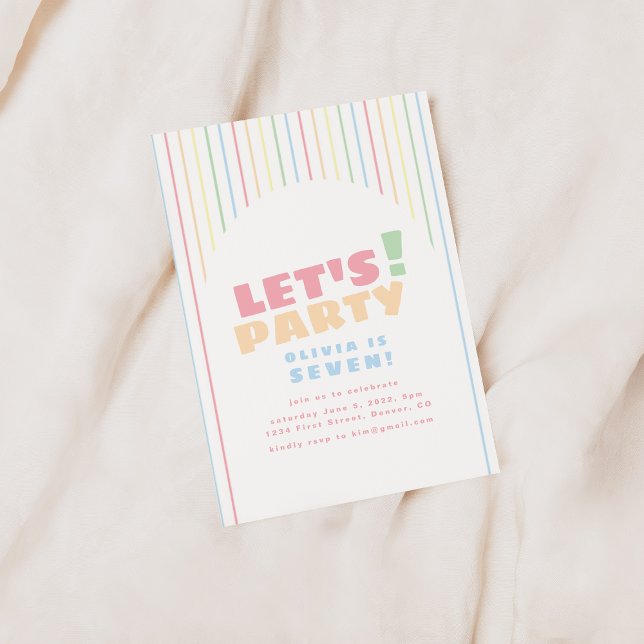 Let's Party Rainbow Stripes Birthday Invite (Creator Uploaded)