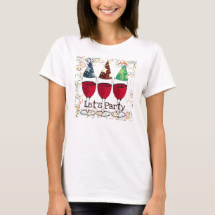 LET'S PARTY RED WINE PARTY HATS PRINT T-Shirt