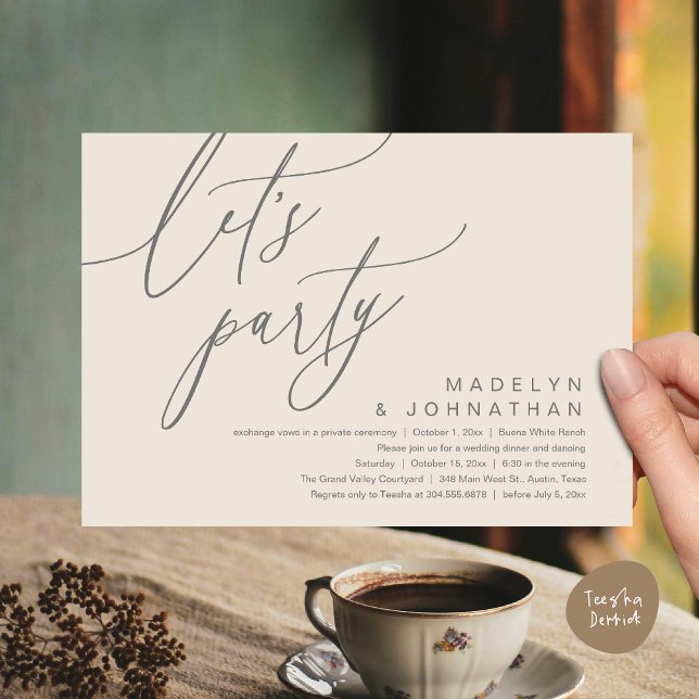 Let's Party, Romantic Wedding Dinner and Dancing Invitation (Let's Party, Romantic Charm Wedding Dinner Dancing Lunch Brunch Invitation Card PDF Cream grey)