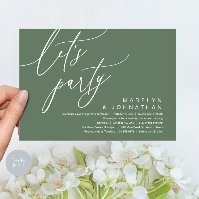 Let's Party, Romantic Wedding Dinner and Dancing Invitation (Let's Party, Romantic Charm Wedding Dinner Dancing Lunch Brunch Invitation Card PDF Sage Green)