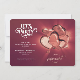 Let's Party! Rose Gold Hearts Save The Date (V6)
