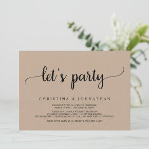 Let's party, Rustic Brown Kraft Elopement Party Invitation