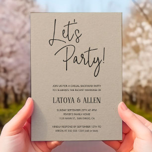 Let's Party Rustic Wedding Reception Elopement Invitation