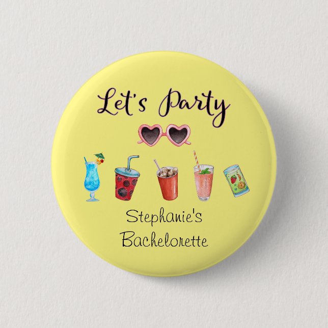 Let's Party Summer Personalised Text 6 Cm Round Badge (Front)