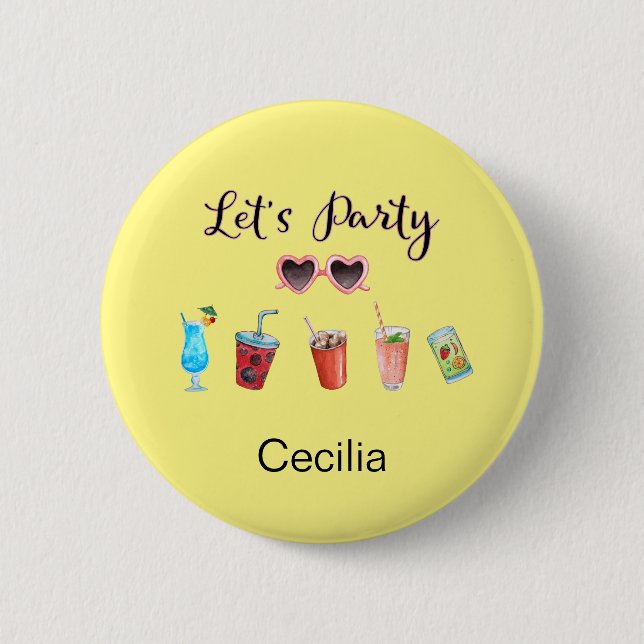 Let's Party Summer Personalised with Name 6 Cm Round Badge (Front)