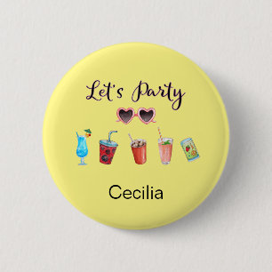 Let's Party Summer Personalised with Name 6 Cm Round Badge
