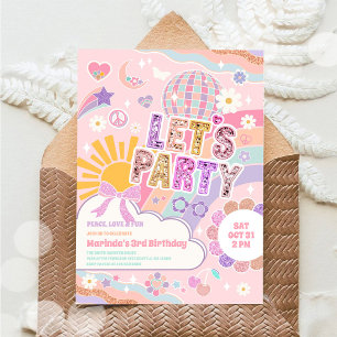 Lets Party Sun Rainbow Disco Birthday Invitation