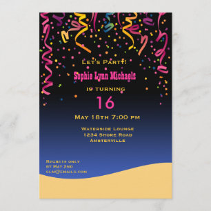 Let's Party Sweet 16 Birthday Invitation