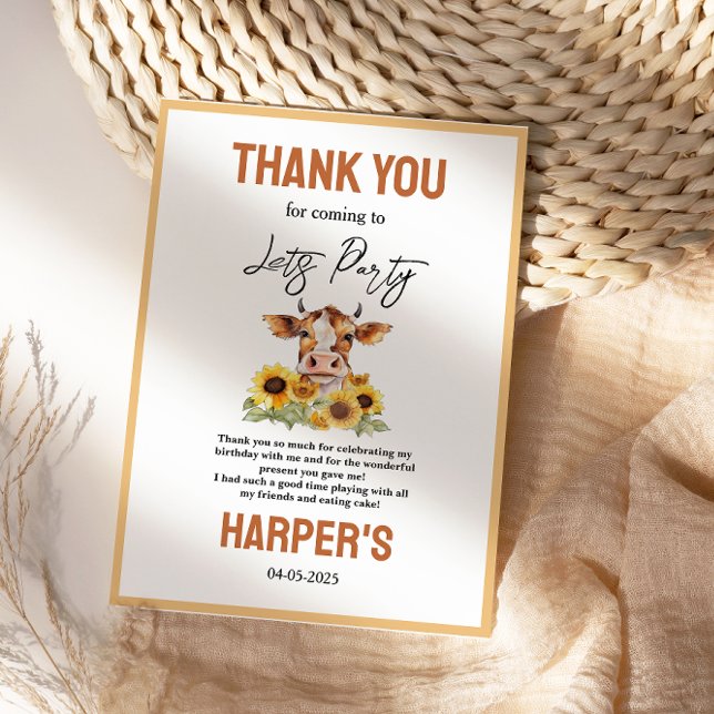 Let's Party Till the Cows Come Home 2nd Birthday Thank You Card (Let's Party Till the Cows Come Home 2nd Birthday Thank You Card)