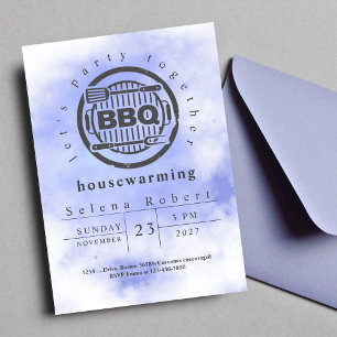 let's party together BBQ Blue housewarming Modern Invitation