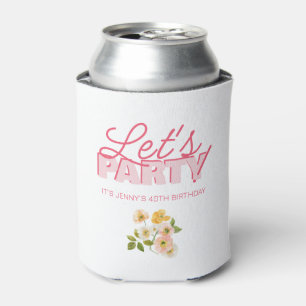 Let's Party Trendy Pink Lettering 40th Birthday Can Cooler