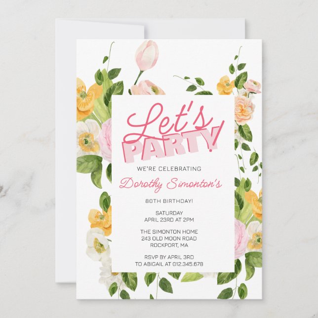 Let's Party Trendy Typography 80th Birthday Invitation (Front)