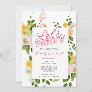 Let's Party Trendy Typography 90th Birthday Invitation