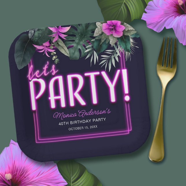 Let's Party Tropical Pink Neon Birthday Paper Plate (Let's Party Tropical Pink Neon Birthday Paper Plates)