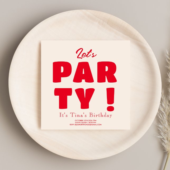 Let's Party ! Vibrant Bold Red Typography Adult Invitation (Creator Uploaded)