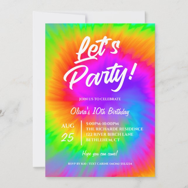 Let's Party Vibrant Tie Dye  birthday party Invitation (Front)
