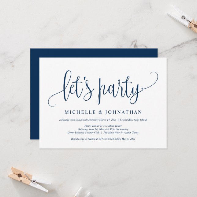 Let's Party, Wedding Elopement Celebration Invitat Invitation (Front/Back In Situ)