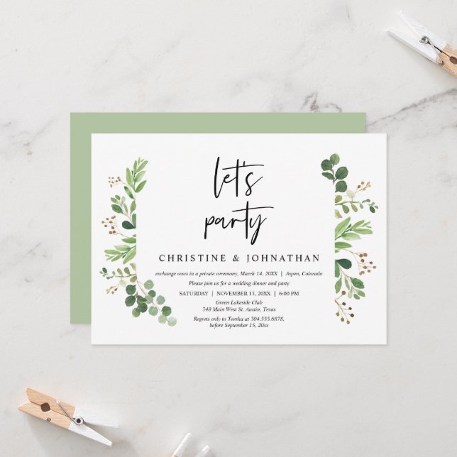 Let's party, Wedding Elopement Celebration Invitation (Front/Back In Situ)