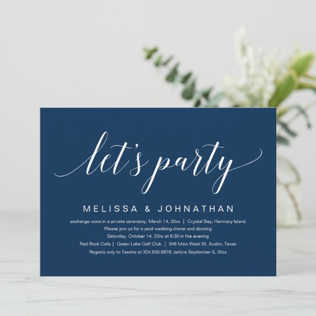 Let's Party, Wedding Elopement Party Celebration Invitation (Standing Front)