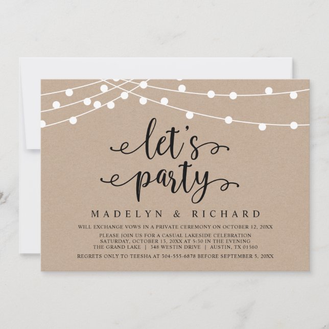 Let's Party, Wedding Elopement Party Celebration Invitation (Front)