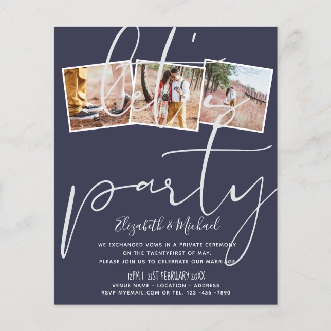 Let's Party Wedding Reception Announcement Eloped (Front)