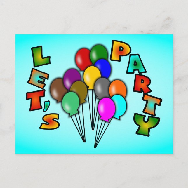 Let's Party With Balloon Bouquets, Multi-Colour Invitation Postcard (Front)