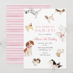 Let's Paw-ty Dog Girl Pink Animal Birthday Party  Invitation