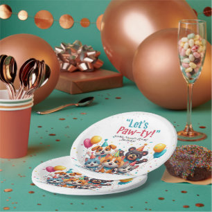 "Let's Paw-ty!" Kids' Birthday Animal Friends Paper Plate