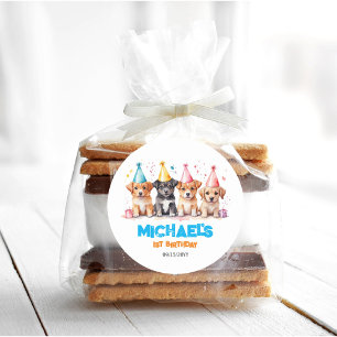 Lets Paw-ty Puppy Dog Birthday Party Classic Round Sticker