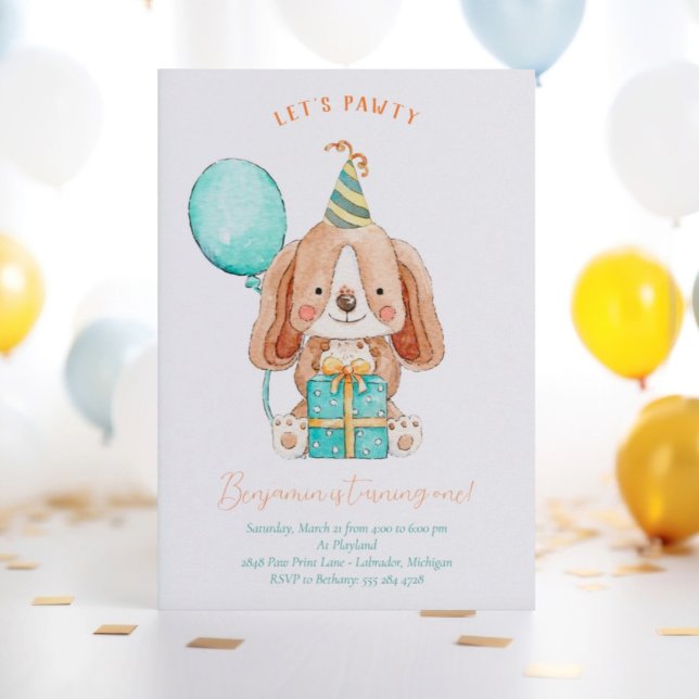 Lets Paw-ty Puppy Dog Birthday Party Invitation (Creator Uploaded)