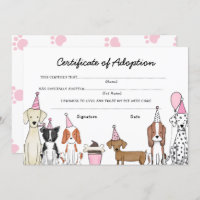 Lets Pawty Adoption Certificate Dog birthday card