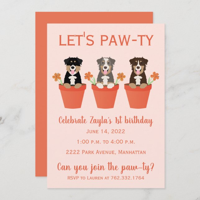 Lets Pawty Australian Shepherd Dogs Invitation (Front/Back)
