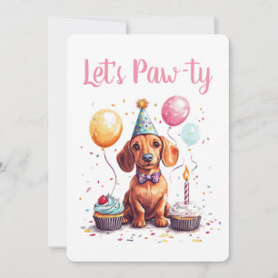Let's Pawty Birthday Dachshund Dogs Invitation