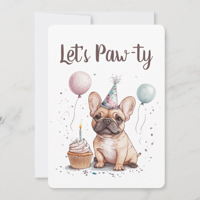 Let's Pawty Birthday French Bulldog Invitation (Front)