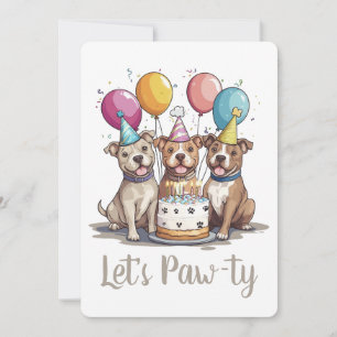 Let's Pawty Birthday Pit Bull Dogs Invitation
