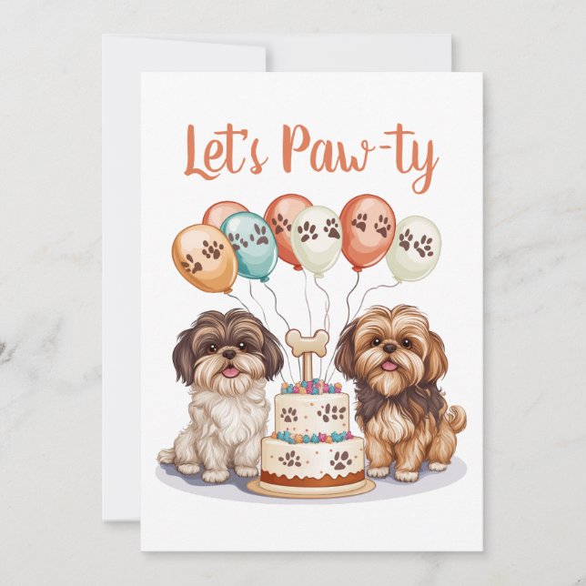 Let's Pawty Birthday Shih Tzu Dogs Birthday Cake Invitation (Front)