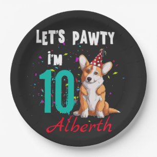 Let's Pawty Boy or Girl Birthday Party Custom  Paper Plate