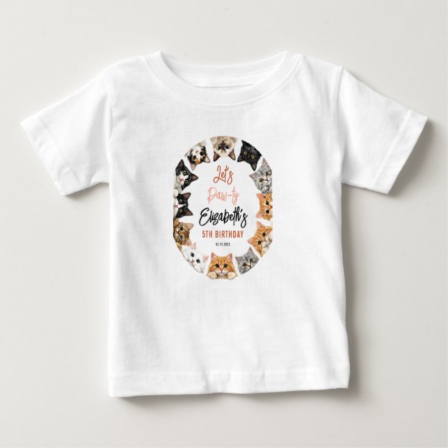 Let's Pawty Cat 5th Birthday | Custom Birthday Kid Baby T-Shirt (Front)