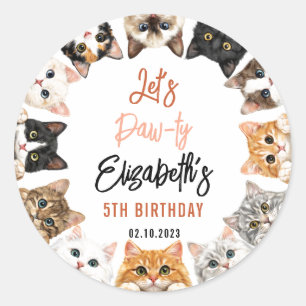 Let's Pawty Cat 5th Birthday Custom Birthday Kid Classic Round Sticker
